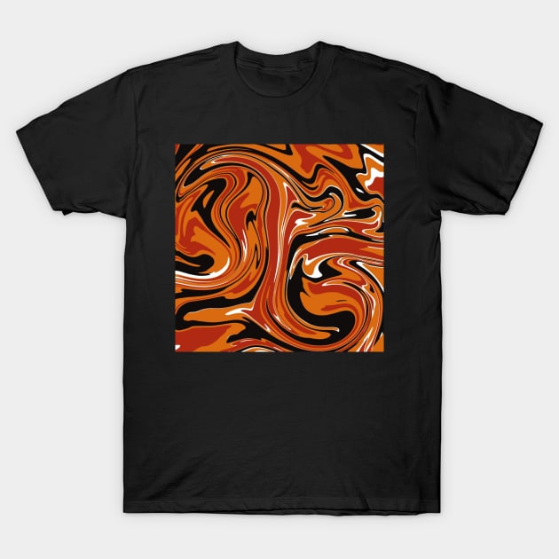 Orange Red Black and White Marble Abstract Art Design T-Shirt by AussieMumaArt